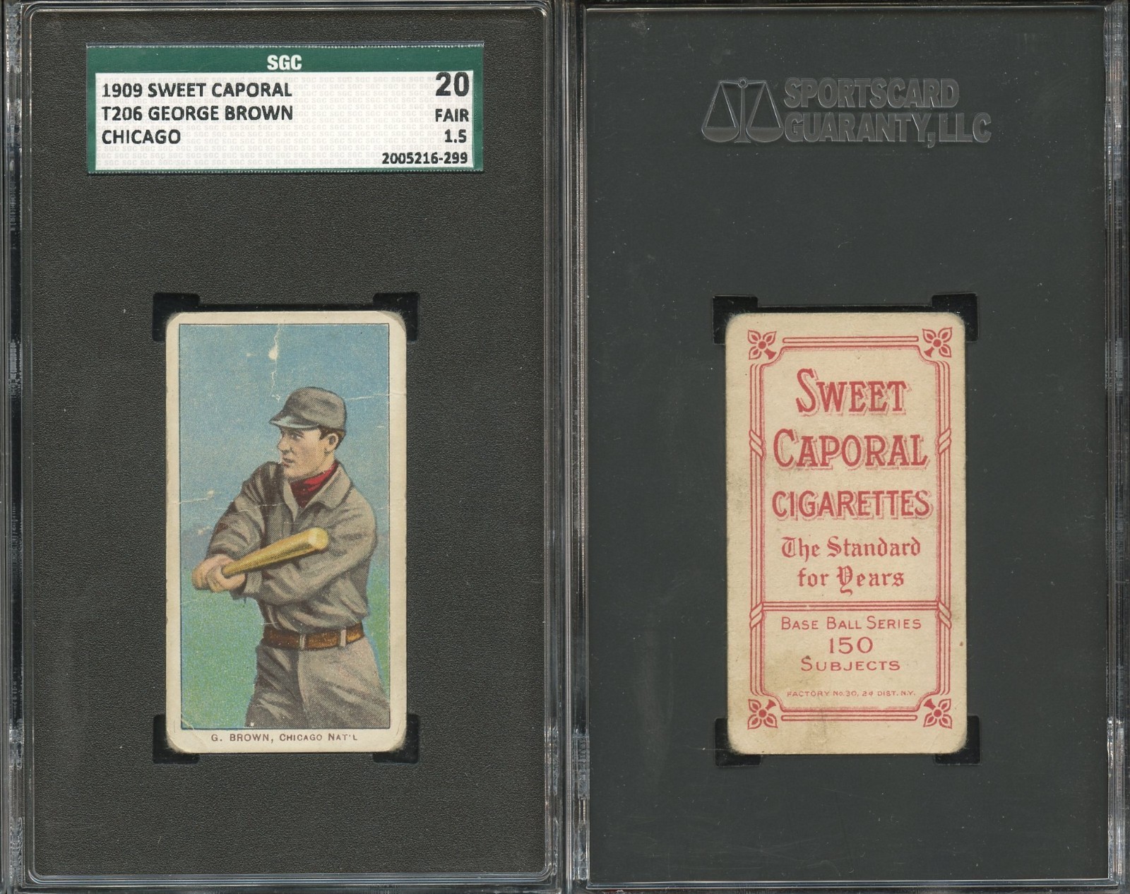T206 George Brown Cubs! TOUGH ~~ SGC 20 1.5 ~~ Sweet Caporal 150/30 back