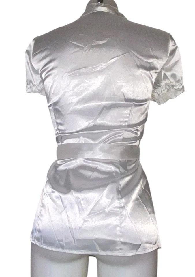 Top Y2k Años 90 Mujer Estilo Victoriano Marfil Satinado Volantes Gótico Grunge Bruja Talla L Foto 3 de 4