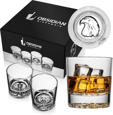 Wild Life Whiskey Glasses Eagle Lion Elephant Wolf Imprinted 11.5 Ounce Bar