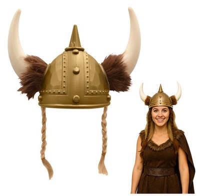Adult Viking Helmet With Horns Braids Norse Barbarian Warrior Costume  Accessory - Main Image
