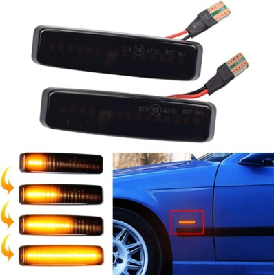 Smoked Sequential LED Fender Side Marker Flow Turn Signal Lamp Fits 98-03 E39 M5