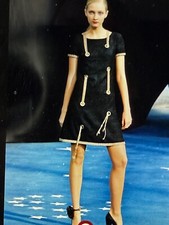 CHANEL 08P VINTAGE NEW TWEED DRESS GOLD CC LOGO CHAINS FR38- FR36