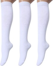 3 Pairs Women's Cotton Opaque Knee High Socks C02-3 Pairs White