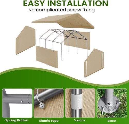 Outdoor 10'x20' Heavy Duty Carport w/2 Doors&2 Sidewalls,Canopy Garage Tent Shed - Picture 6 of 18
