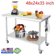 Stainless Steel 48"x24" NSF Commercial Work Prep Table with Backsplash & Wheels