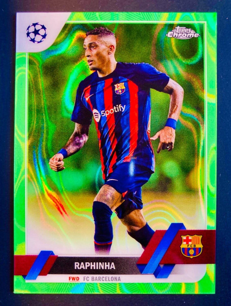 2022-23 Topps Chrome UCC Raphinha Barcelona Neon Green Lava