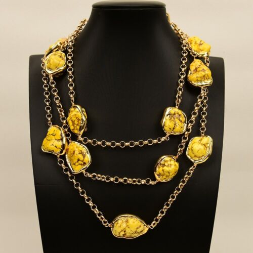 Yellow Turquoise Gold Edge Freeform Nugget Shape Beaded Electroplated Necklace - Picture 1 of 8