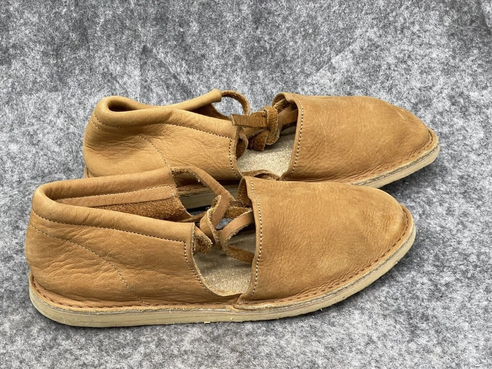 Viking Handmade Shoes Brown SCA Leather Moccasins Sandals Larp Cosplay - Image 2 of 4