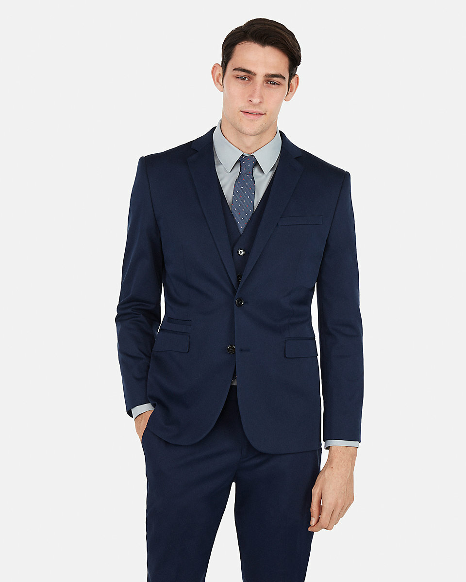 NEW EXPRESS $228 NAVY SLIM COTTON BLEND PERFORMANCE STRETCH SUIT