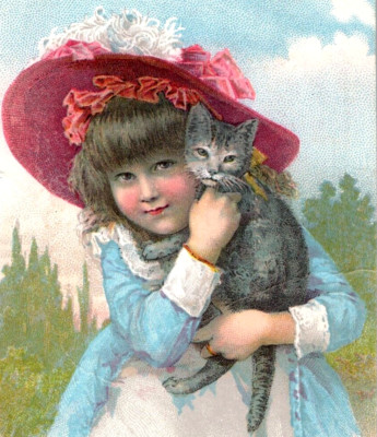 1880s Domestic Sewing Machine Co. Adorable Cat & Child In Hat F143