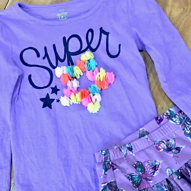 TCP Old Navy skirt short set shirt top purple flower girl 4T