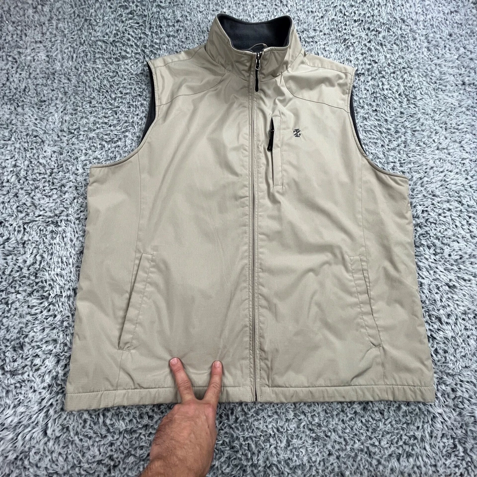 IZOD Vest Mens XL Tan Fleece Lined Full Zip Outdoor Golf Layer Activewear - Image 2 of 4