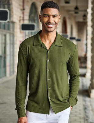 Men's Loose Disco Shirt Casual Shirts Long Sleeve Button Down Tops Blouse 