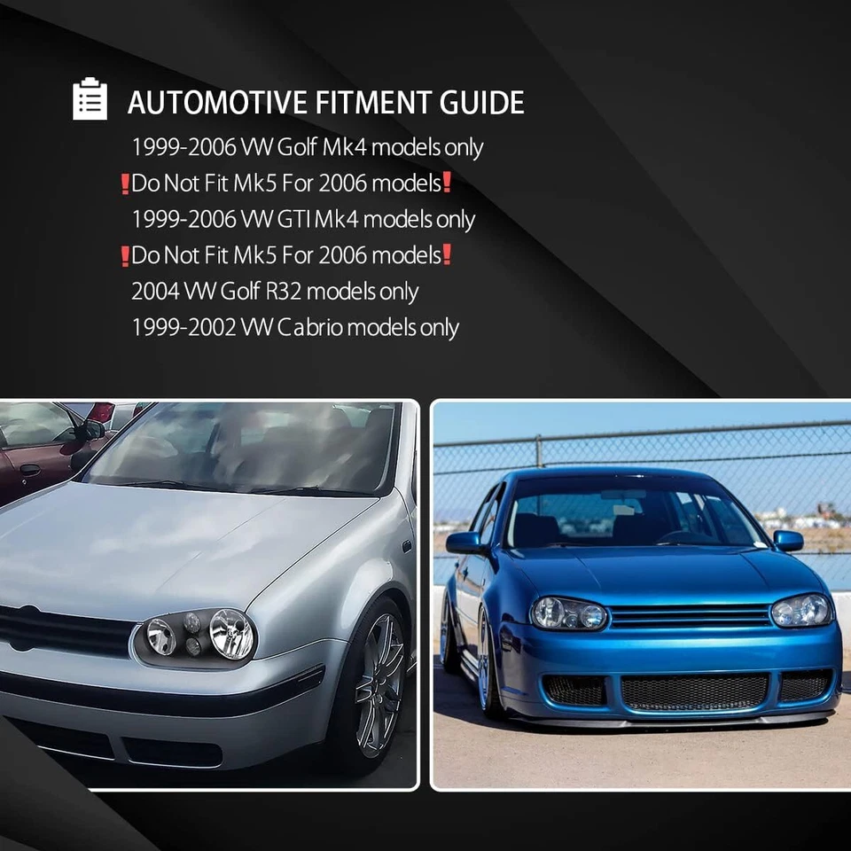 PAIR/2PCS Halogen Headlamp Headlight Assembly For Volkswagen Golf MK4 1999-2006 - Изображение 3 из 4