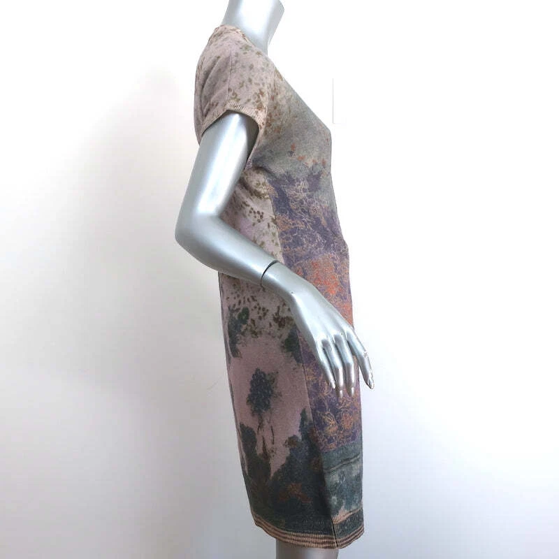 Vestido Suéter Etro Púrpura/Gris Estampado Tejido Talla 44 Manga Corta Botón Delantero Foto 3 de 4