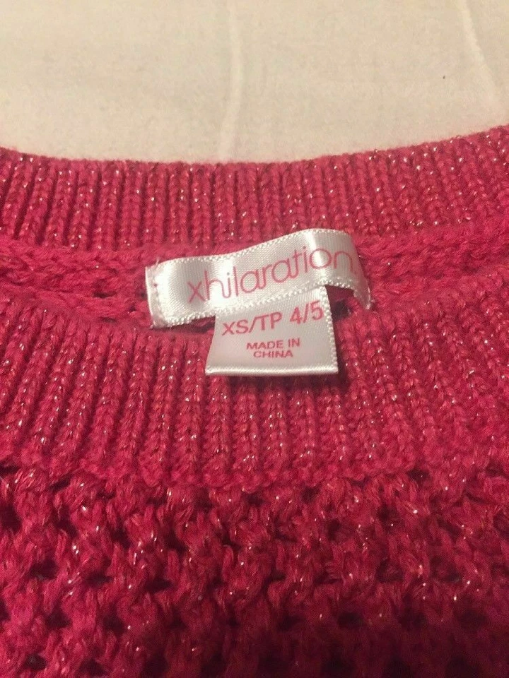 Girls Xhilaration Pink Sparkle Open Knit Sweater Long Sleeve Size XS 4/5 GUC B30 - Image 3 of 4