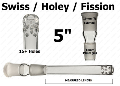 5'' 19mm Male   19mm Female 18mm   18mm Glass Downstem Pearl Swiss Fission Holey