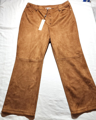 BCBGeneration Pants Womens Large Brown Suede Straight Button Belt Loops NWT
