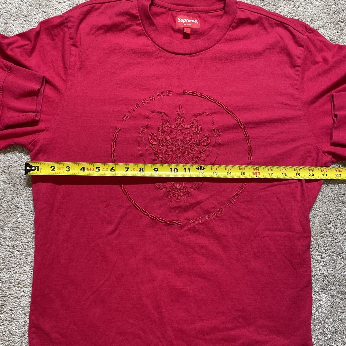 Supreme Long Sleeve T-Shirt Embroidered Crest Logo Red - Size