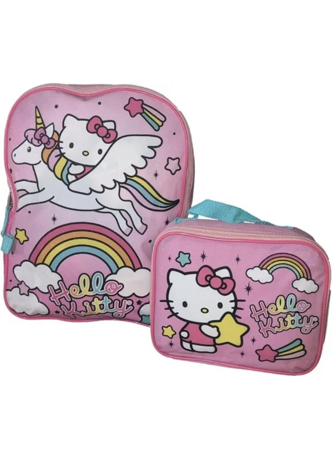 Conjunto Mochila Escolar Hello Kitty Unicórnio Livro Bolsa Lancheira Sanrio Rainbow Star - Imagem 3 de 4