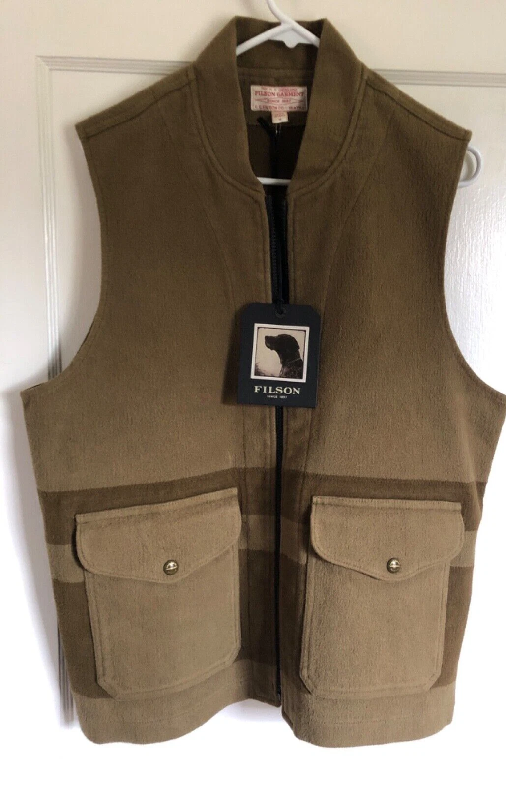 Filson Beartooth Liner Mens MED Full Zip Vest 2 Tone Beige Olive Casual Outdoors