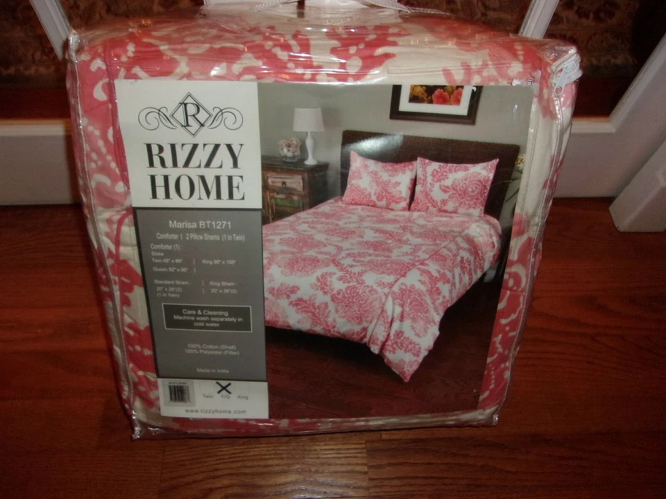 Nuevo en Paquete Juego Edredón Rizzy Home Marisa Coral Floral Completo/Reina 3 piezas Foto 2 de 3