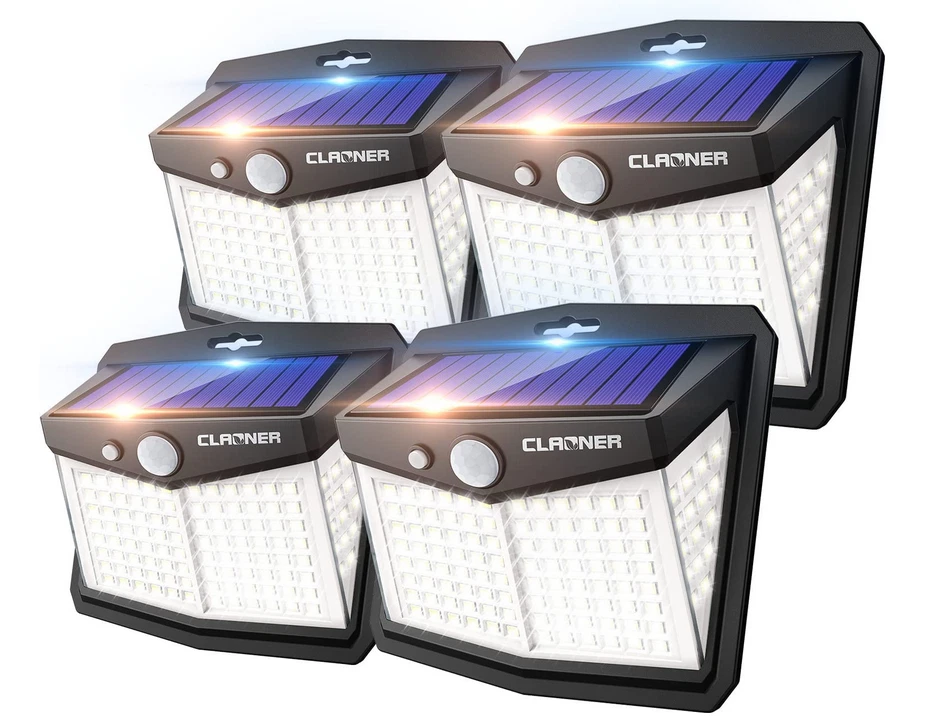 CLAONER Solar Lights Outdoor 128 LED 4 Packs Solar Motion
