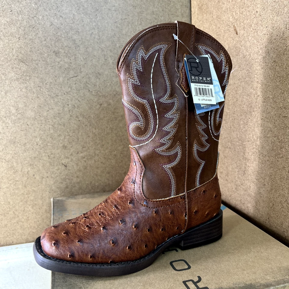 Roper Boys' Ostrich Print Western Boot Square Toe - 09-018-1900-0807 Bumps -Tan - Image 2 of 4