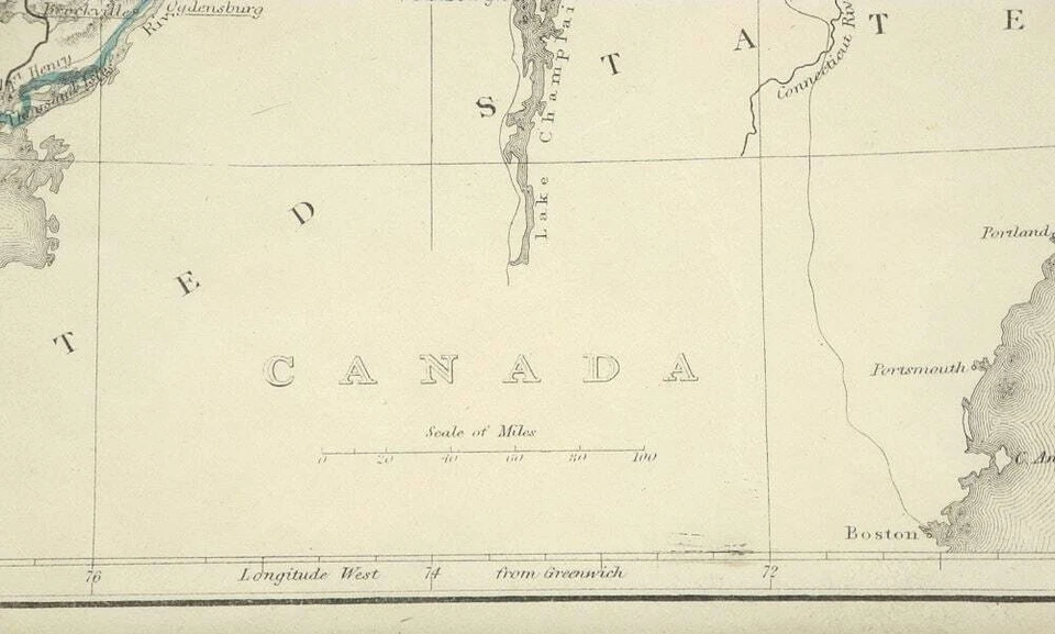 1850 MAP UPPER & LOWER CANADA FRAMED NEW BRUNSWICK NOVA SCOTIA W HUGHES - Image 3 of 4