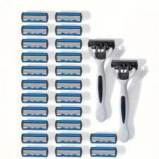 24 Stainless Steel 6 Blades Shaving Disposable Razors with 2 Handles for Men✅
