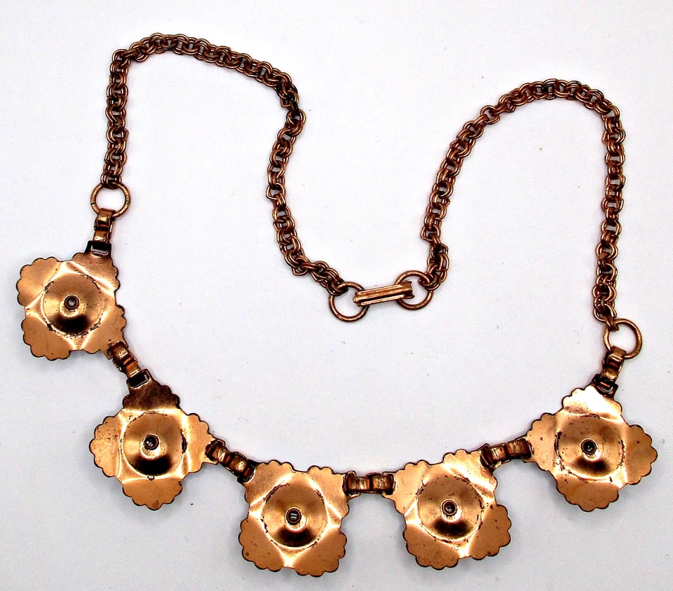 Винтажный маркированный подлинный меди кизила цветок текстурированный люцит ожерелье ошейник - Изображение 3 из 4