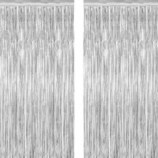 2 Pack Tinsel Backdrop, 3.28 FT x 7.05 Birthday Party 2 PCS, Silver
