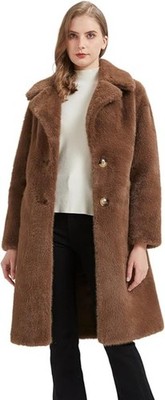 Faux Fur Thick Fuzzy Long Teddy Bear Coat Medium Coffee Brown Faux Suede Lined