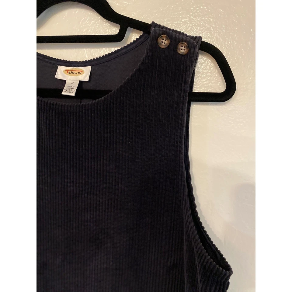 Vestido Vintage Talbots Azul Marino Pana Delantal Talla 12 Botones Bolsillos en el Hombro Foto 3 de 4