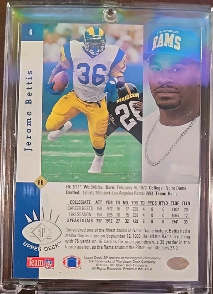 Upper Deck Jerome Bettis RC Premier Prospects 1993 refractor RC SP CASI NUEVO + RAMS☆ Foto 2 de 4