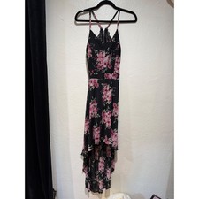 No Boundaries Womens XL Black Pink Floral Lace Racerback High-Low Dress Zip Back