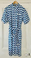 Uniqlo Marimekko Womens Blue White Short-Sleeved Linen Blend Dress L UK 14 EU 42