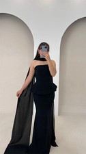 Custom Black Strapless Mermaid Prom Dresses Zip Floor-length Elegant Sleeveless