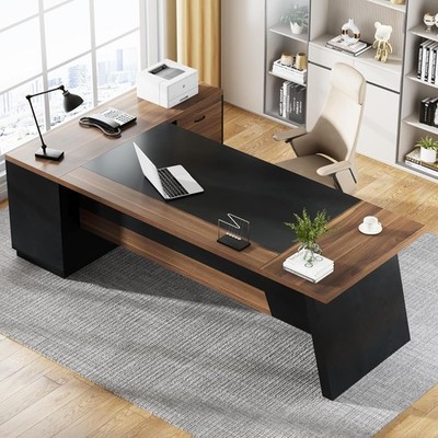 L-Shaped Executive Desk, 78-Inch Modern Office Desk with Lateral File Cabinet