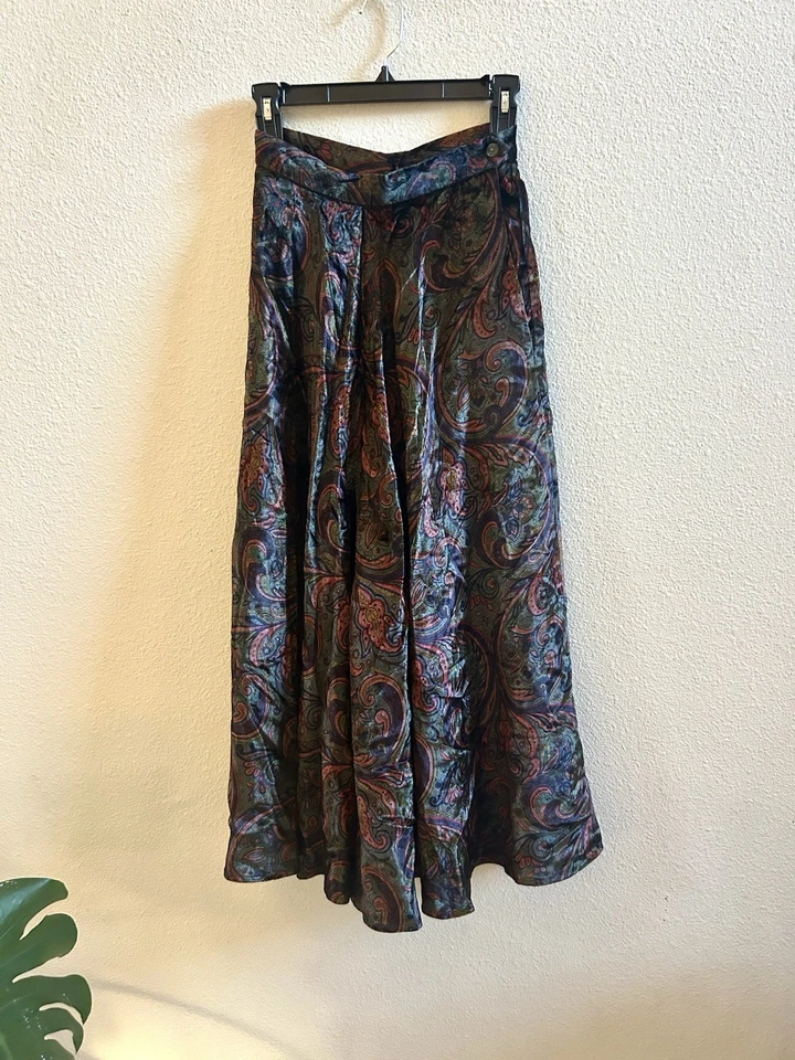 Falda Ralph Lauren Etiqueta Púrpura 10 Maxi Joya Tono Paisley BOLSILLO Campo Foto 3 de 4