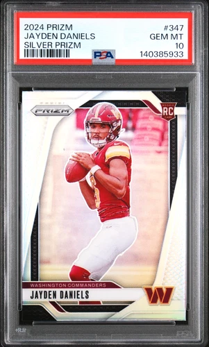 JAYDEN DANIELS 2024 PRIZM SILVER ROOKIE RC #347 PSA 10 GEM MINT! COMMANDERS LSU!
