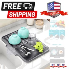 Dish Drying Mat Kitchen Counter - Silicone Dish Drying Pad with Built-in Drai...