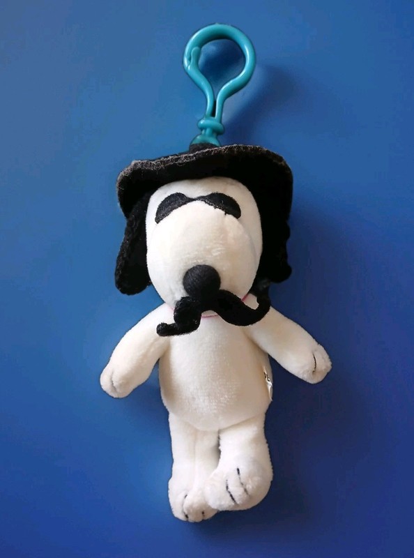 2013 Peanuts Snoopy With Mustache Plush KeyChain Mascot 5.5" With 2.5" Clip RARE