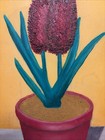 MID CENTURY ATOMIC TEXTURED STILL LIFE SIGNED POTTED PLANT PAINTING FRAME BOLD! — photo 10