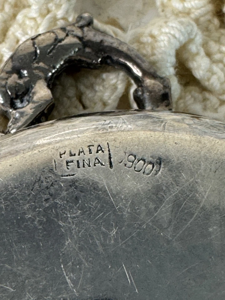 Plato de dragón plata martillada Plata Fina 2 OZ 59 gramos mango pez delfín Foto 4 de 4