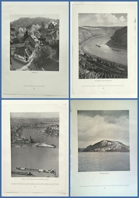 4 Vintage 1952 BOOK Print Photo Page Old VILLAGE SHIP VESSEL RHINE River GERMANY
