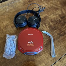 Sony CD Walkman D-E220 ESP Max Red Color /w Headphones Tested And Working