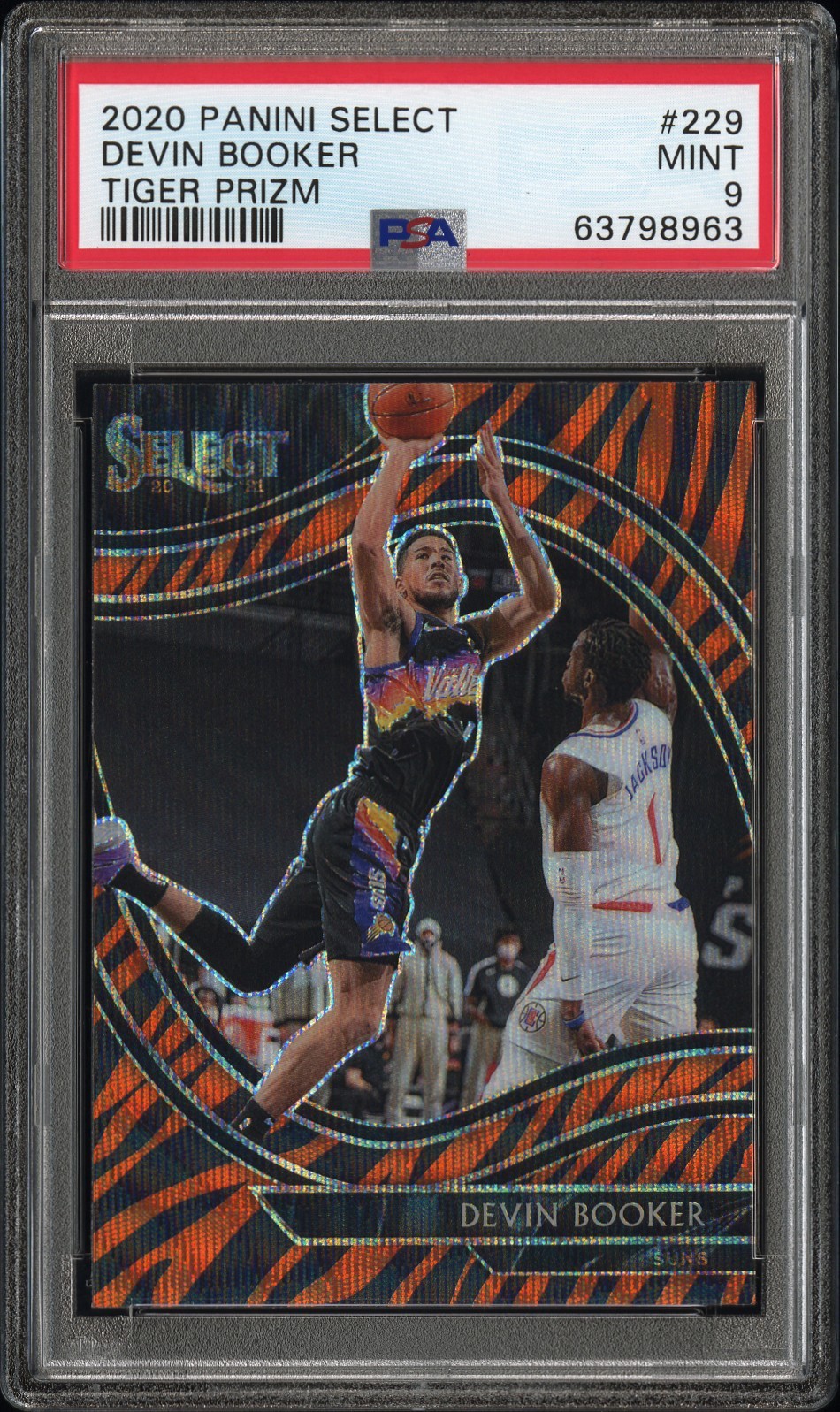 2020 Prizm Select Devin Booker FOTL Tiger SSP PSA 9
