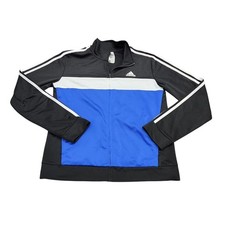 Adidas Track Jacket Boys XL 18-20 Black Blue Colorblock Full Zip 3 Stripe