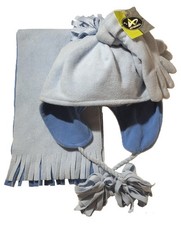 3 Pcs Fleece Set Hats Scarf Gloves for Kids Toddler Baby Girls Warm Knit Blue